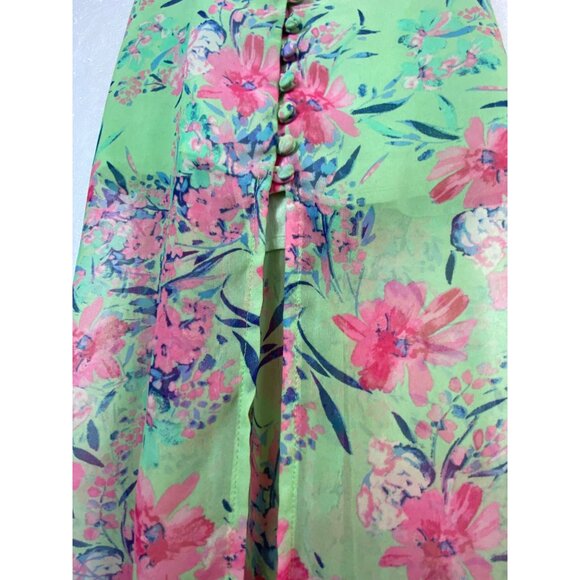 Sexy Green Medium Floral Spaghetti Strap Maxi Dress Chiffon boho Prairie Y2K - Picture 4 of 8